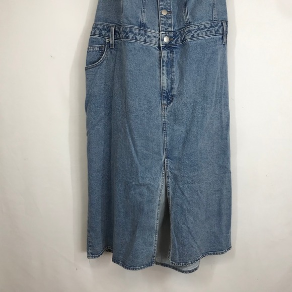 Universal Thread Denim Halter Maxi Dress Medium Wash Size 24 Button Front Slit - Picture 3 of 10